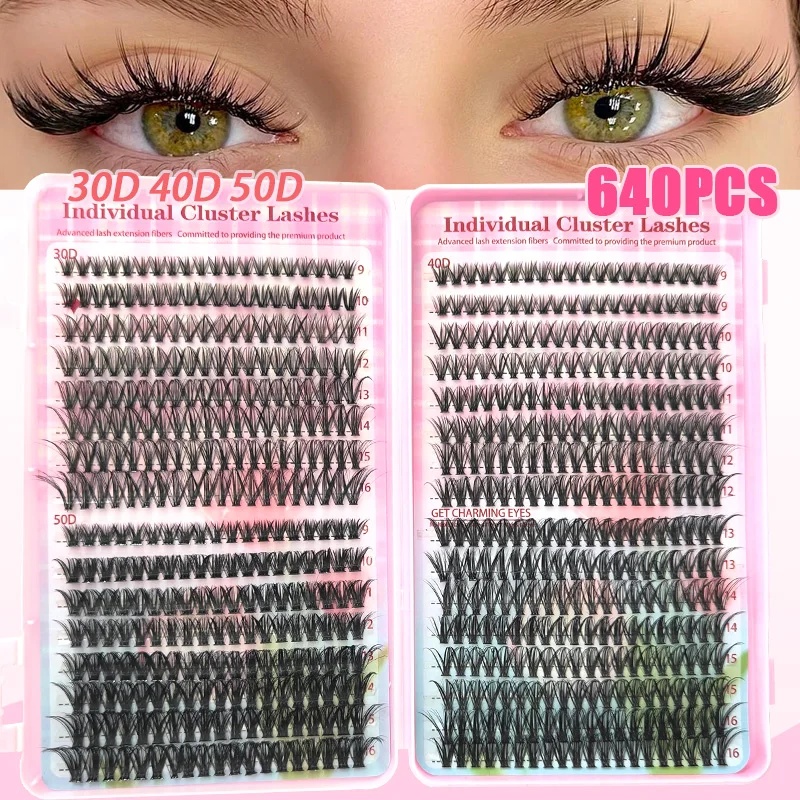 Eyelash Extension Home Service - 640pcs 30D/40D/50D Individual Lashes Book Clusters